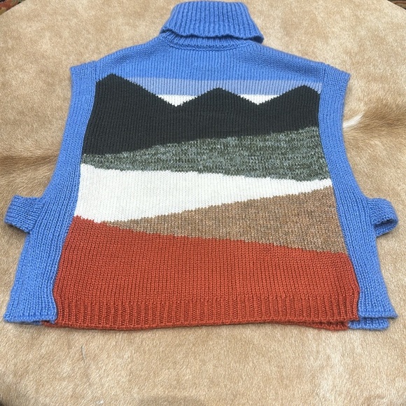 Anthropologie Blue and Red Turtleneck Poncho - Picture 4 of 5